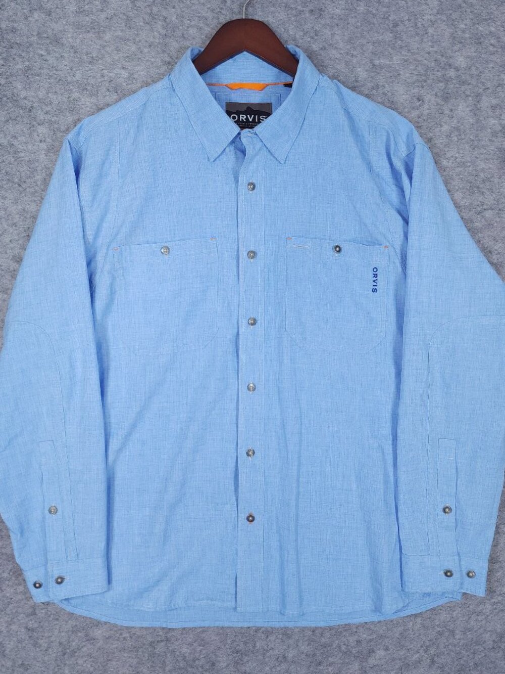 Orvis Tech Chambray Shirt XL Blue Gorpcore Outdoor Fishing UPF 30+ Active Fit
